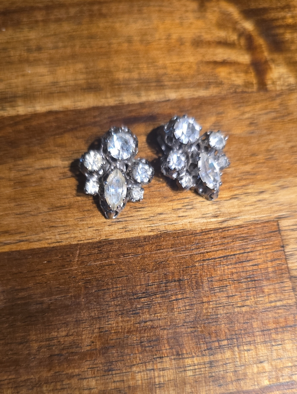 Vintage Crystal Cluster Clip-On Earrings - Clear Silver Tone